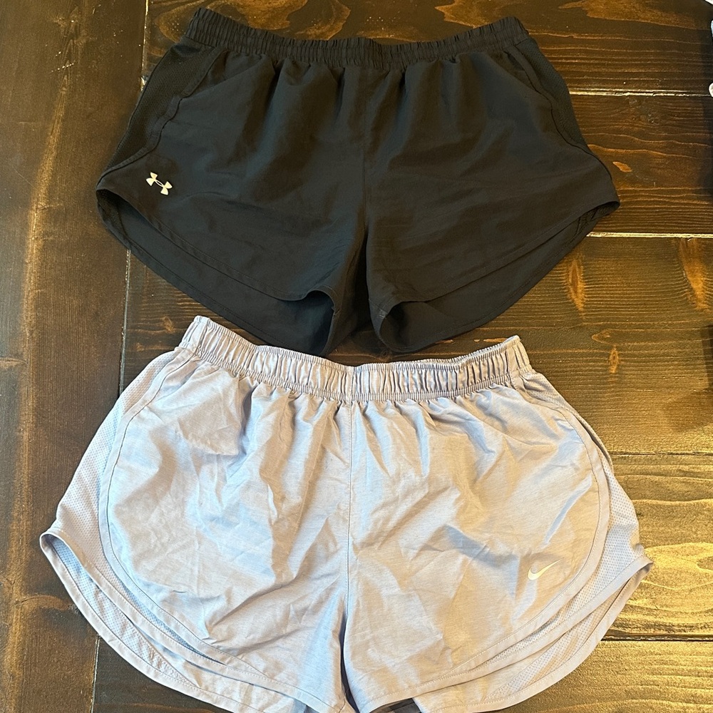 Under Armour Women's Black and Nike Light Purple Athletic Shorts